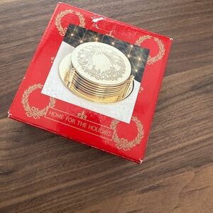 Set of 6 brass Holiday wreath coasters